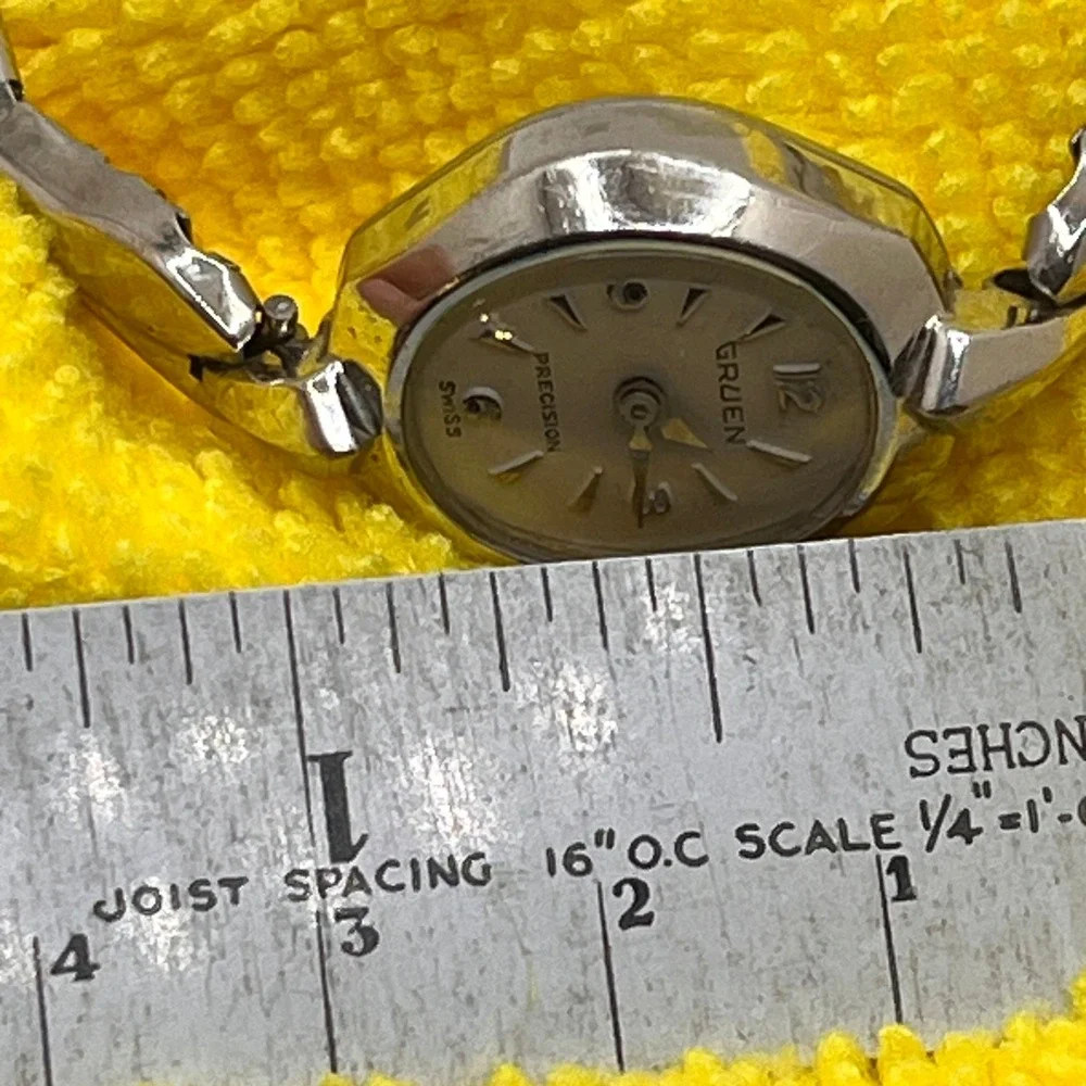 VTG Gruen 1940-50's Watch Womens Silver 10K Gold Filled Dremaus Rolled Gold Band